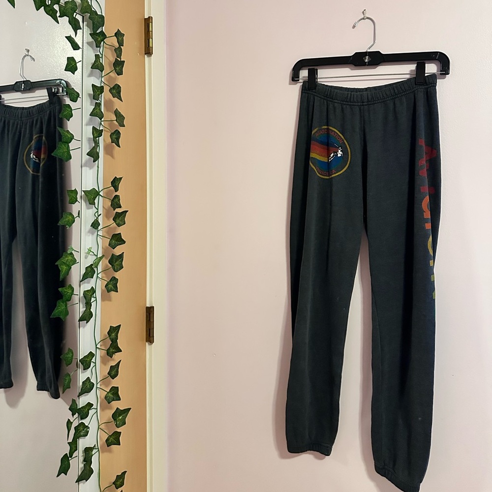 Aviator Nation Black Sweatpants with Colorful Graphics